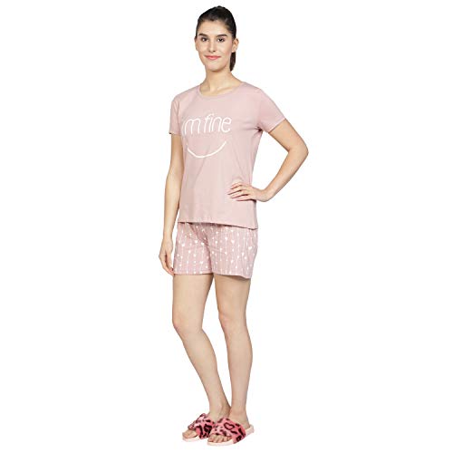 Image of Club A9 Women Cotton Regular Fit T-Shirt and Shorts Night Suit | Two Piece Set (Lime Green)