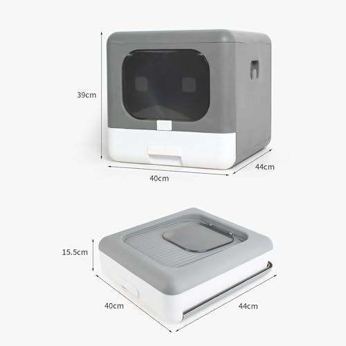 Arenero cerrado grande para gatos plegable gris clásico miniatura 2