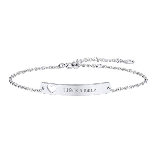 Custom4U Gourmette Femme Personnalisable Bracelet Prénom Personnalisé Bijoux Gravure Coeur Cadeau Femmes Maman Fille