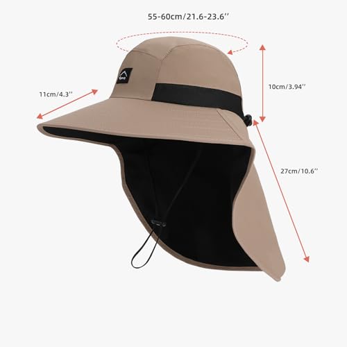 Image of Rosoz Outdoor Sun Hat for Men Women, UPF50+ Protection Safari Cap Wide Brim Mesh Fishing Hat with Neck Flap Beach Garden
