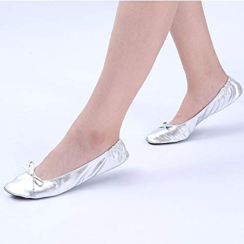 Womens Flat_s Ballet Shoes Dress Square Toe Slip On Ballerina Walking Shoes for Women Comfort Soft Shoes Dance Flat Casual Women Shoes Lightweight Women's Artificial Leather Loafers (Silver, 8.5)