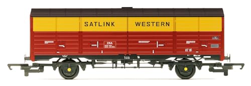 Hornby R60229 RailRoad Satlink Western, 45t ZRA Closed Van, KDC201003 - Era 8 Rolling Stock - Wagons for Model Railway Sets, Red and Yellow