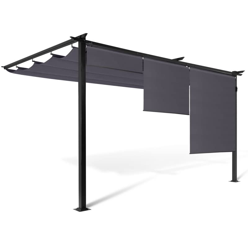 IDMarket - Pergola adossée Premium ALIA 3x4 M Toit rétractable et 3 Stores Gris Anthracite