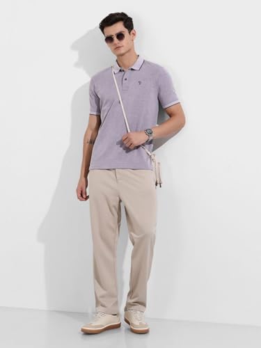 Image of The Indian Garage Co Men Regular Fit Textured Polo Neck Half Sleeves Tshirt