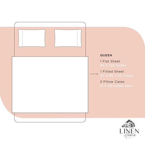 Image of Linen Home 100% Cotton Percale Sheets Queen Size, Brushed Rose, Deep Pocket, 4 Pieces Set - 1 Flat, 1 Deep Pocket Fitted Sheet and 2 Pillowcases, Crisp Cool and Strong Bed Linen