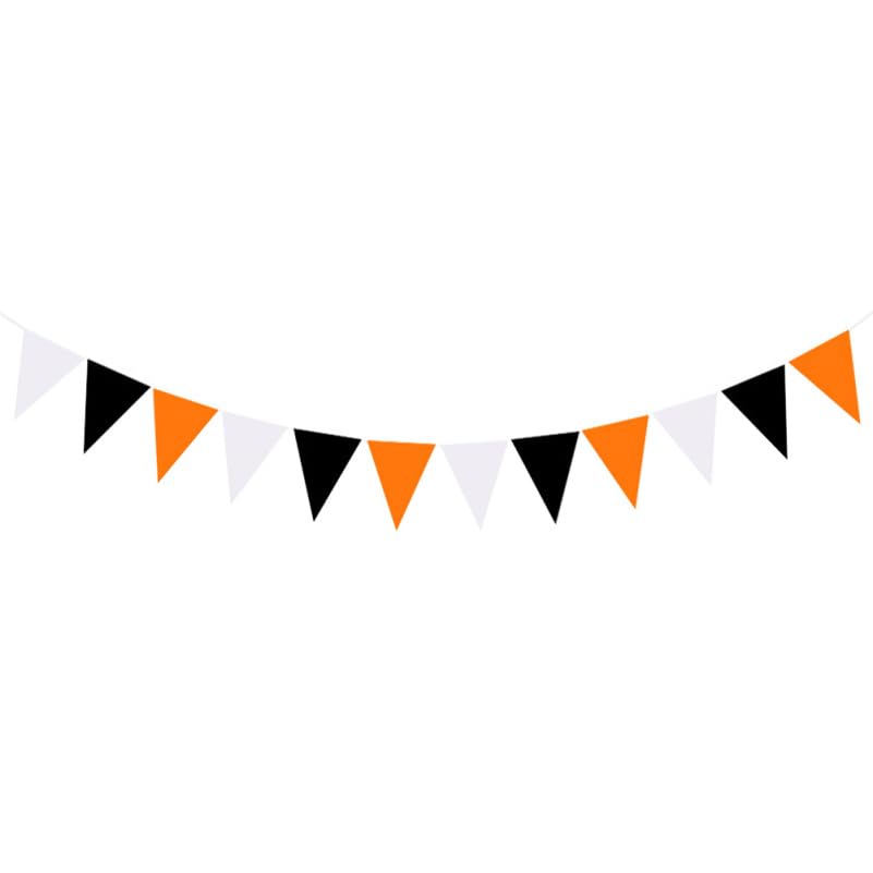 OSALADI Striscione triangolare arancione nero bianco per Halloween, bandiera in tessuto per Halloween con corda pre-infilata per decorazione da appendere per feste, uso interno casa aula