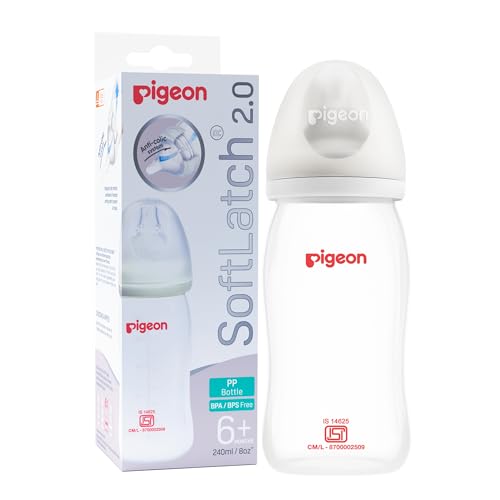 Image of Pigeon Wide Neck SoftLatch 2.0 PP Baby Feeding Bottle, Anti-Colic, BPA Free, Easy Latch-On Nipple, Ideal for Newborns and Infants, Durable, Leak-Proof Design - 240ml