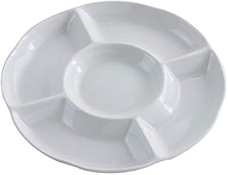 Cabilock 9 Inch Serving Platter 5-Compartment Melamine Food Storage Tray Serving Platters For Parties Food Tray Divided Plate for Dried Fruit Snack Plate Appetizer Candy Pastry Nuts White 23 x 2.8cm