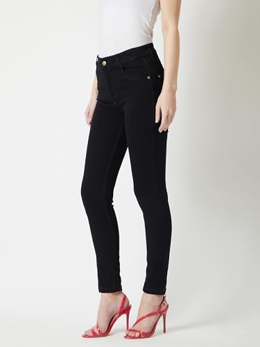 Image of Miss Chase Women's Skinny High Rise Cropped Length Fringe Detailing Stretchable Denim Jeans