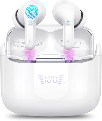 Image of Wireless Earbuds, Bluetooth 5.3 Headphones 2025 NEW Ear Buds 40H Bass Stereo in-Ear Earphones ENC Noise Cancelling Earbuds with 4 HD Mic, USB-C LED Display IP7 Waterproof Sport Headset for Android iOS