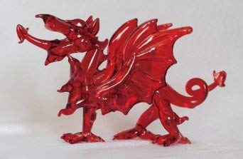 WELSH RED DRAGON FIGURINE@WALES Glass Gift - Baner Cymru - Y DDRAIG GOCH
