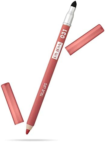 Pupa Milano True Lips Blendable Lip Liner - Dual-Ended Matte Lining Color and Brush - Light and Creamy, Hydrating, High Pigment, Smudge Proof Formula - Paraben Free - 031 Coral - 0.042 oz