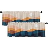 Emvency 2 Pack Valances Window Treatments, Mid Century Mountain Boho Geometric Blackout Drapes Adjustable Curtain for Windows Living Room Kitchen Over Sink, 18x52 Inch Rod Pocket Valances