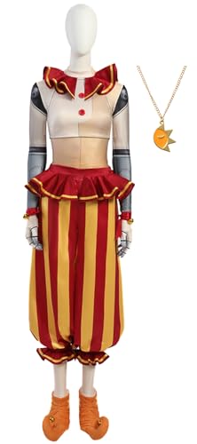 Womens Clown Costume Sundrop and Moondrop Clothes Tops Pants Shoe Covers Gloves Halloween Cosplay Suit (Yellow, Large)