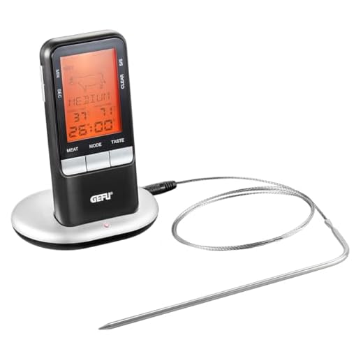 GEFU 21850 Digitaler Funk-Bratenthermometer HÄNDI mit Timer zum Garen und Braten - via Funk bis zu 20 Meter Reichweite, 9 x 12,5 x 7 cm