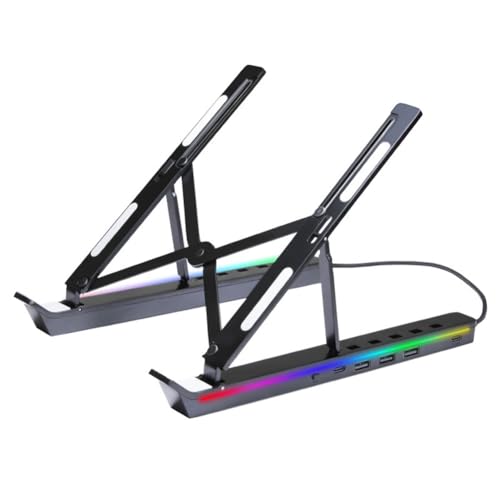Support d'ordinateur portable pliant 4EN1 avec hub USB et refroidisseur à éclairage RGB intégré