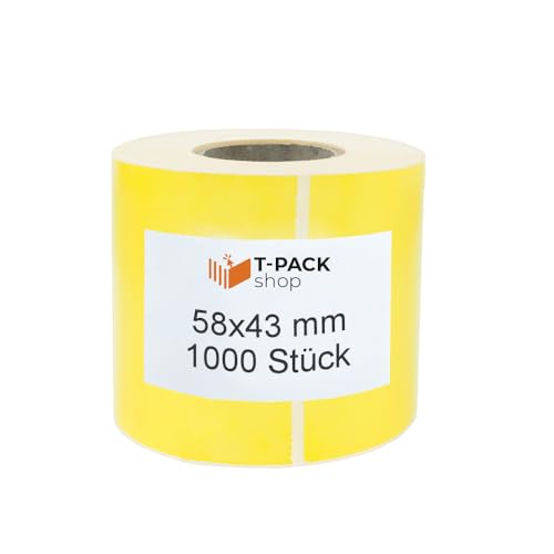 Thermo Etiketten Rolle 58x43mm selbstklebende Etiketten 1000 Stück Direkte Thermo Etiketten Gelb Klebeetiketten Adressetiketten (Kern Ø 40 mm) Kennzeichnung von Waren, für Barcode Thermo Etiketten Rolle 58x43mm selbstklebende Etiketten 1000 Stück Direkte Thermo Etiketten Gelb Klebeetiketten Adressetiketten (Kern Ø 40 mm) Kennzeichnung von Waren, für Barcode
