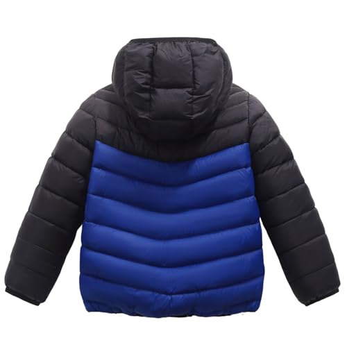 Boys Girls Zip Up Jacket Warm Hooded Quilted Puffer Coat Lightweight Color Block Winter Warm Down Jacket with Pockets2