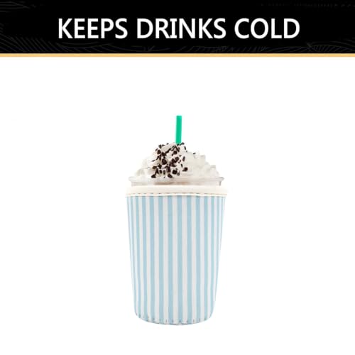 Image of YR Reusable Neoprene Insulator Sleeve for Iced Coffee Cups, 3 Pack Coffee Coolies sleeves for Iced & Hot Drinks, Cold Beverage Cooler Compatible with Starbucks Coffee and More (Green Stripes)