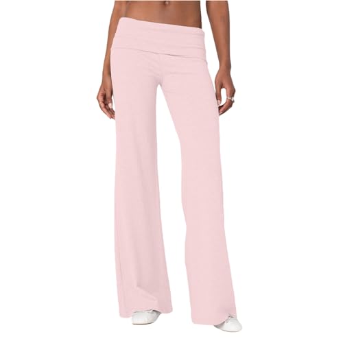 Best Pink Yoga Pants: Top 5 Trendy Options to Brighten Your Workout pink yoga pants 4 Lounge Yoga Pants for Women Fold Over Low Waist Wide Leg Sweatpants Flare Leggings Bell Bottoms Y2K...