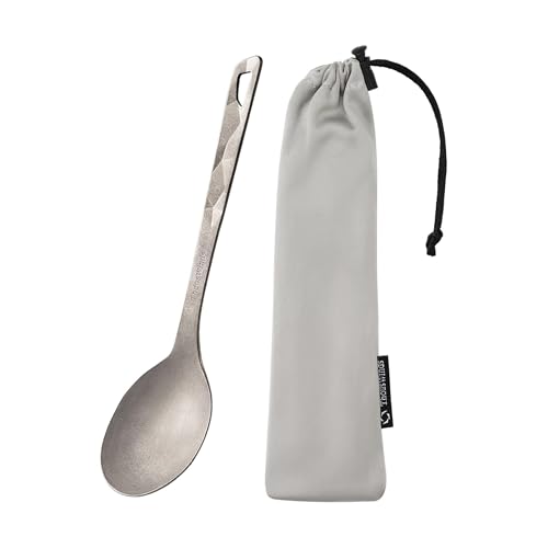 Thous Winds Titanium Spoon Lightweight Portable Camping Spoon Durable Reusable Flatware for Outdoor Backpacking Hiking Picnic Travel with Storage Bag
