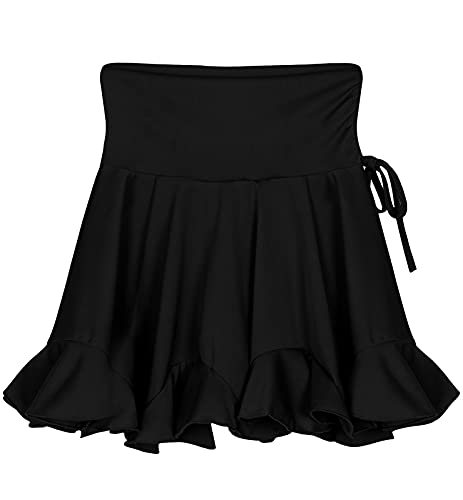 Ellydoor Women Latin Dance Mini Skirt Ballroom Salsa Rumba Training Skirt Skater Costume Ruffle Swing Skirt With Shorts Medium Black 07 Black #TOP4