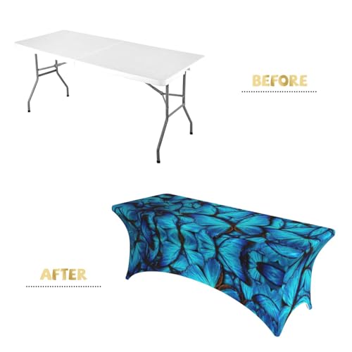 Nappe rectangulaire lavable polyester imprimé papillon bleu table - 5