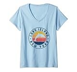 souvenir vintage con i delfini surfisti di long island, new york maglietta con collo a v