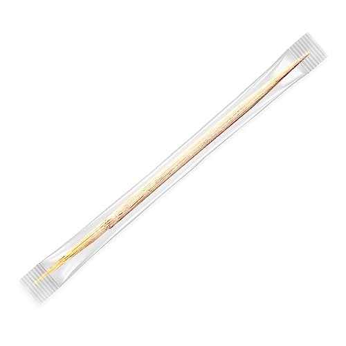TIENDA EURASIA - Palillos Redondos de Madera, Caja de 1000 Unidades, Enfundados en Plastico, 6,50 cm de Longitud, Madera, Color Natural, Palillos de Dientes, para Aperitivos y Cocina