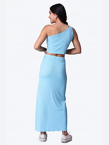 Image of POPWINGS Casual Solid Top and Skirt Co-Ord Set for Women | Stylish Western Co-Ord Set for Women | Crop Top and Long Slit Skirt Set for Women