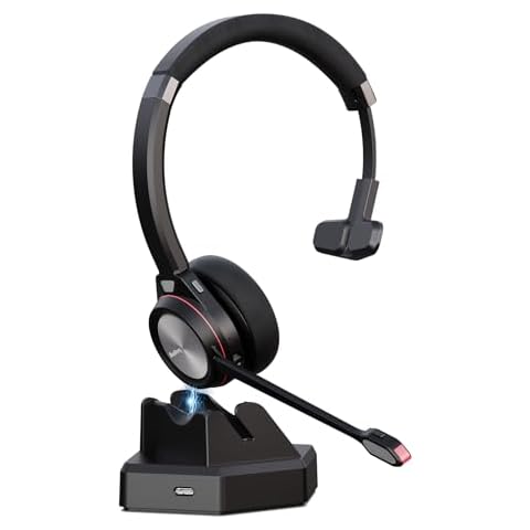 Beebang Bluetooth Headset with Microphone, Wireless Headset with Mic & Mute Button, 30 Hrs Working Time, Mono Noise Cancelling Bluetooth Headset 5.2 for PC Laptop Teams Zooms Work Business Meeting Cover