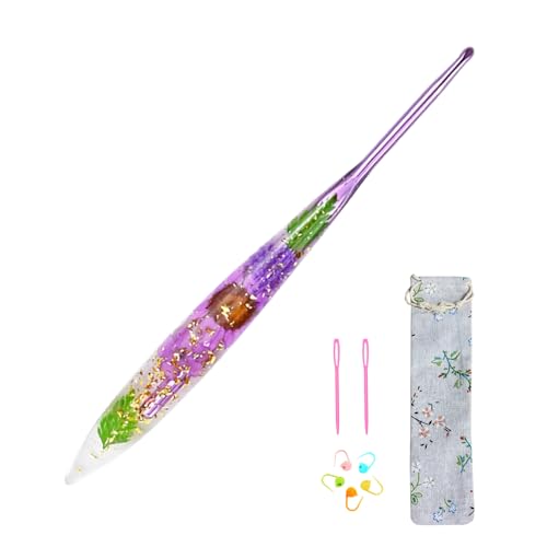 4.5mm Crochet Hooks Ergonomic Crochet Hook with Floral Plastic Grips Longer Smooth Glide Crocheting Hook for Arthritic Hands Beginners & Professional Mothers Day Gifts Crochet Kit