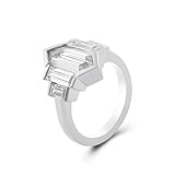 Anillos de boda para mujer, anillo de dedo para mujer, geometría con moissanita, oro blanco de 9 quilates, conjuntos de joyas para mujer, V 1/2, Oro blanco de 18 quilates, Moissanita