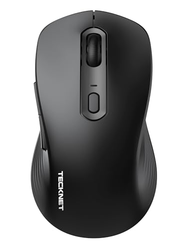 TECKNET Bluetooth Maus, Maus Kabellos (Tri-Modus: BT 5.0/3.0+2.4G) 4800 DPI Leise Mouse, Funkmaus mit USB-A Empfänger, 6 Tasten, Ergonomische Tragbare Mouse für PC/Laptop/Mac/Tablet, Schwarz