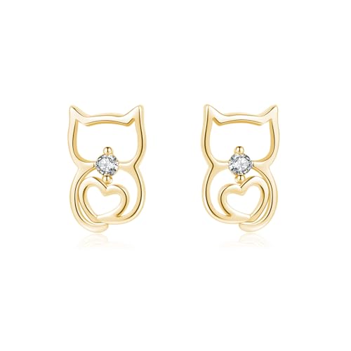 SLUYNZ 925 Sterling Silber süße Katze Ohrstecker für Frauen Teenager Katze Hund Ohrstecker