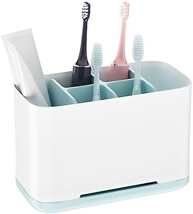 Toothbrush Holder, Toothpaste Holder with Anti-Slip Bottom, Electric Toothbrush Holder with Adjustable Dividers, Large Toothbrush Caddy Organizer Storage Detachable for Bathroom Shower Family Kids
