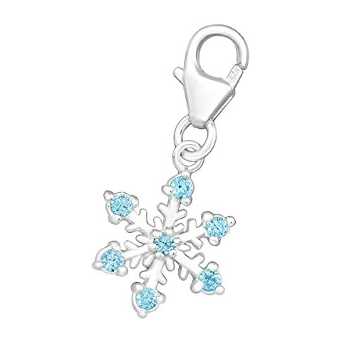 Blue Aquamarine Facetted Crystal Snowflake Sterling Silver Clip-On Charm - for Thomas Sabo Style Charm Bracelets Cover