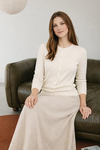 Image of State Cashmere Women's 100% Pure Cashmere Button Front Long Sleeve Crew Neck Cardigan Sweater