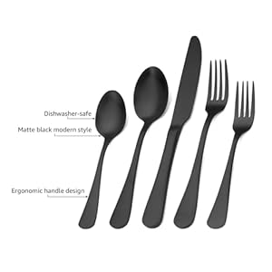 Matte Black Silverware Set Satin Finish 20 Piece Stainless Steel Flatware SetKitchen Utensil Set Service for 4Tableware Cutlery Set for Home and Restaurant Dishwasher Safe