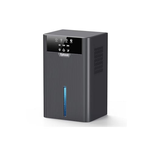 Tipkook 2.4L Dehumidifier for Bedroom with Auto Shut off, 24H Timer, 3 Modes, High Efficiency & Energy Saving, 10-Colors Lights, Ultra-Quiet Dehumidifier for Drying Clothes