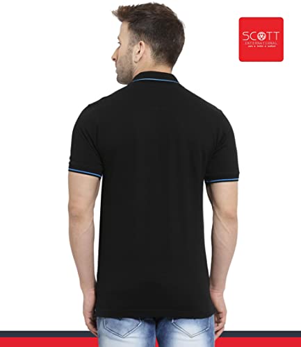 Image of Scott International Men's Organic Cotton Regular Fit Polo T-Shirt (Black and Blue, m)