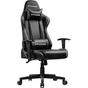 GTPlayer Gamingstoel, bureaustoel, ergonomische stoel, verstelbare armleuningen, stalen frame uit één stuk, instelbare kantelhoek, zwart