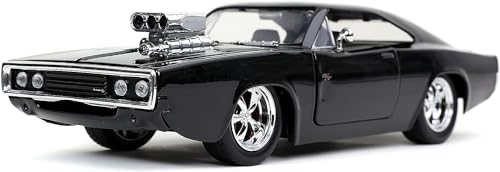 Image of DEOXY 1:24 Dom's 1970 Dodge Charger R /T Die-Cast Metal Alloy Pullback Car With Lights And Sounds Car Toys For Kids And Adults, Black