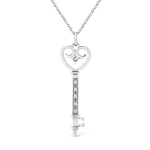 Haus of Brilliance .925 Sterling Silver Pave and Bezel-Set Diamond Accent Key 18" Heart and Lock Pendant Necklace (K-L Color, I1-I2 Clarity)