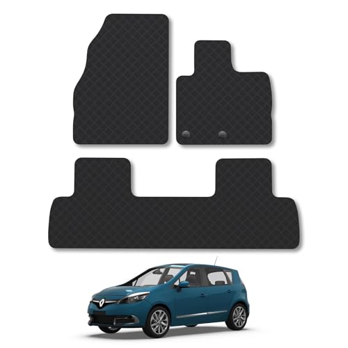 Rubber Car Mats Compatible With Renault Scenic (2009-2016) Tailored Fit Car Floor Mats Set Accessory Custom Fit Anti-Slip Backing Heavy-Duty Waterproof Easy-Clean Durable All Weather Full Coverage