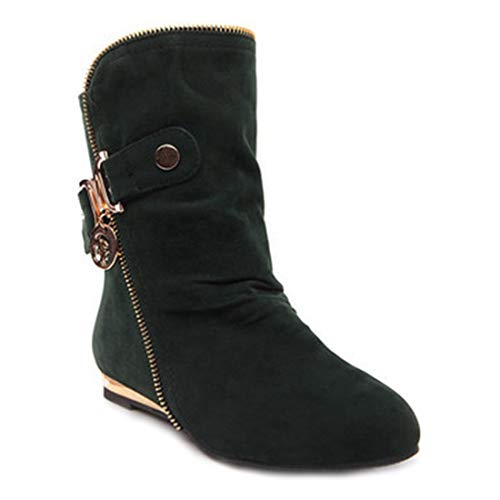 VOKLIN Women's Winter Metallic Slouch Ankle Boots Suede Quilted Zipper Flat Dressy Booties Dressy Short Boot