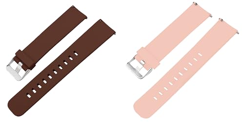 Image of ACM Pack of 2 Watch Strap Silicone Belt 22mm compatible with Beatxp Unbound Neo Smartwatch Casual Classic Band (Brown /Creame Pink)