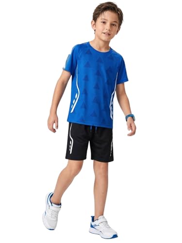 La Mejor Recopilación de Conjuntos deportivos para Niño los mejores 10. 41 Conjunto Deportivo para Niño, Ropa de Niños Invierno 6 a 16 Años, Playera y Shorts, Azul Rojo y Negro (Azul Rey, 8)