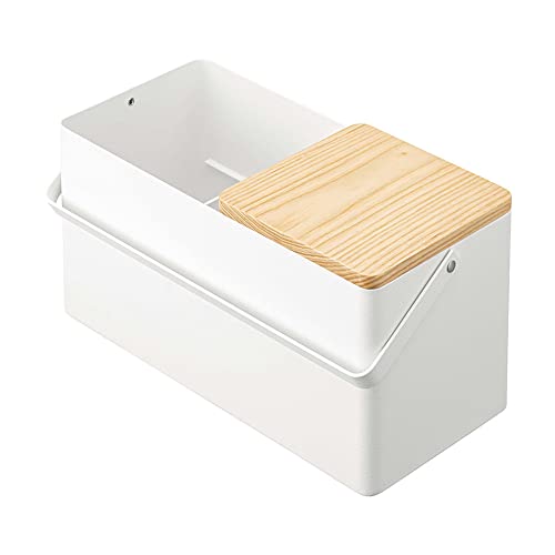 YAMAZAKI 5453 TOWER Makeup Box, white, Steel/Wood/Mirror/ABS Resin, Minimalist, 31 x 15 x 15.7 cm