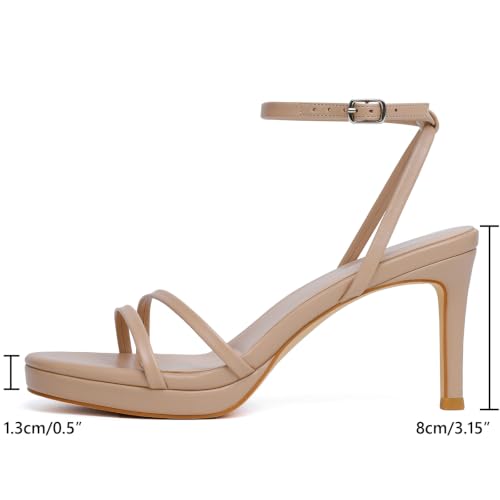 Image of RIBONGZ High Heels for Women Kitten Heeled Sandals with Ankle Strap Round Open Toe Strappy Stiletto Heels Comfort Summer Wedding Party Evening Prom Daily Dressy Shoes